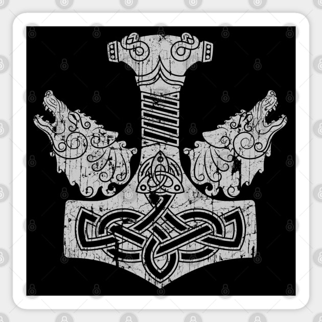 Viking Thors Hammer Mjolnir Norse Pagan Wolves Sticker by Blue Pagan